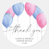 Aquarellballons Danke für die Gender-Enthüllung Runder Aufkleber (Vorderseite)