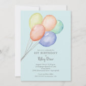 Aquarellballons Junge 1. Geburtstag Einladung (Vorderseite)