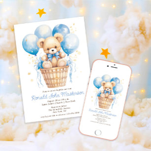 Aquarellballons mit Teddy Bären Boy Taufe Einladung