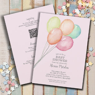 Aquarellballons Pink Baby Alle in einer Dusche Einladung