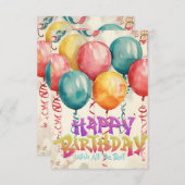 Aquarellballons Vintag Geburtstagskarte (Vorne/Hinten)