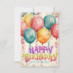 Aquarellballons Vintage Geburtstagskarte