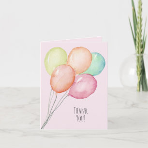 Aquarellballons zum 1. Geburtstag in Rosa Dankeskarte