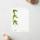 Aquarellbamboo-Blätter Moderne Monogram Einfach Mitteilungskarte (Vorderseite/Rückseite Beispiel)
