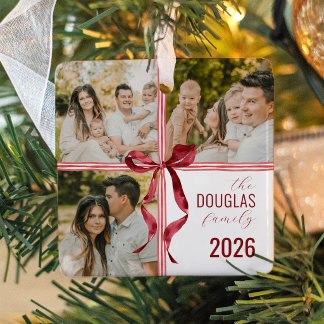 Aquarellband Rot Schleife Modern 3 Foto Weihnachte Keramikornament