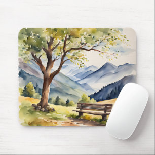 Aquarellbank und Gebirgslandschaft Mousepad