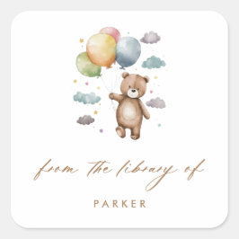Aquarellbär & Balloons Buchzeichen Bibliothek für Quadratischer Aufkleber