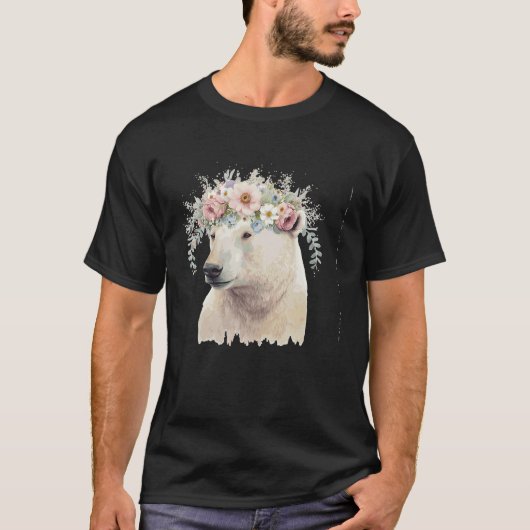 Aquarellbär Blume Crown Boho Ästhetik T-Shirt (Vorderseite)