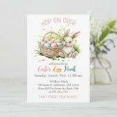 Aquarellbär Bunny + Basket|Ostereier Jagd Rosa Einladung (Stehend Vorderseite)