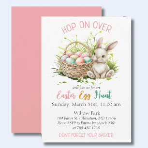 Aquarellbär Bunny + Basket Ostereier Jagd Rosa Einladung
