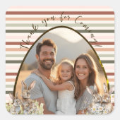 Aquarellbär Bunny Strip Spring Foto Quadratischer Aufkleber (Vorderseite)