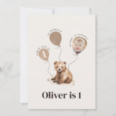 Aquarellbär Foto 1. Geburtstag Einladung (Vorderseite)