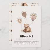 Aquarellbär Foto 1. Geburtstag Einladung (Vorne/Hinten)