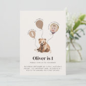 Aquarellbär Foto 1. Geburtstag Einladung (Stehend Vorderseite)