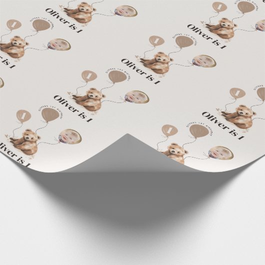 Aquarellbär Foto 1. Geburtstag Geschenkpapier (Ecke)