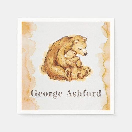 Aquarellbär handgemalt Personalisiert Serviette (Vorderseite)