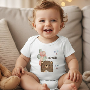 Aquarellbär mit Ballons Baby Bodysuit Strampler