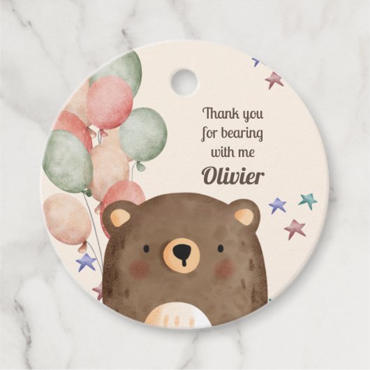 Aquarellbär mit Ballons Geburtstag Danke Geschenkanhänger (Vorderseite)