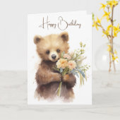 Aquarellbär mit einem Geburtstagsgeschenk Karte (Gelbe Blume)
