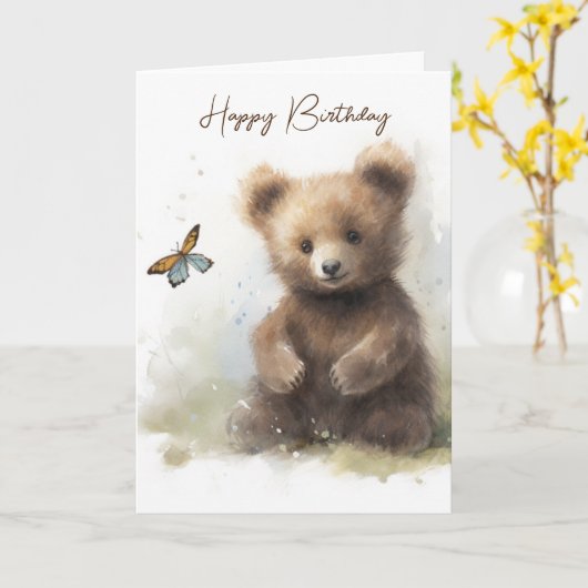 Aquarellbär mit Schmetterling Karte (Gelbe Blume)