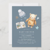 Aquarellbär Niedlich Blue Winter Baby Dusche Einladung (Vorderseite)