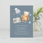 Aquarellbär Niedlich Blue Winter Baby Dusche Einladung (Stehend Vorderseite)