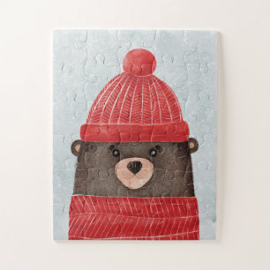 Aquarellbär niedlich. Weihnachtswaldtier Puzzle