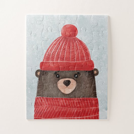 Aquarellbär niedlich. Weihnachtswaldtier Puzzle (Vertikal)