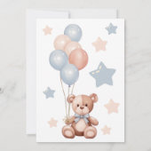 Aquarellbär Pink Blue Balloons Gender Reveal Einladung (Rückseite)