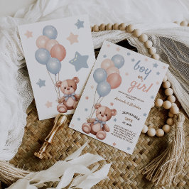 Aquarellbär Pink Blue Balloons Gender Reveal Einladung