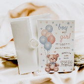 Aquarellbär Pink Blue Balloons Gender Reveal Einladung