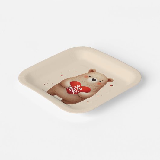 Aquarellbär Rotes Herz xo Valentinus Party Pappteller (Gewinkelt)