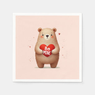 Aquarellbär Rotes Herz xo Valentinus Party Serviette