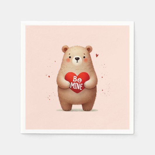 Aquarellbär Rotes Herz xo Valentinus Party Serviette (Vorderseite)