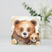 Aquarellbär und Baby Einladung (Stehend Vorderseite)