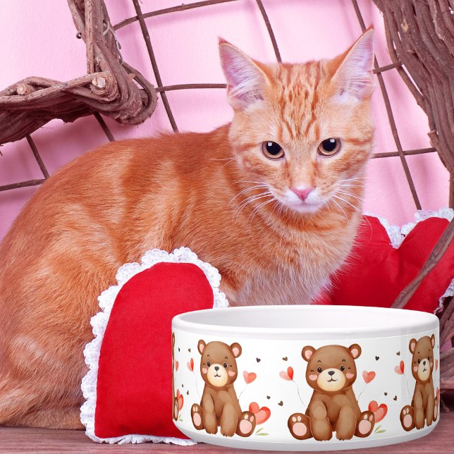 Aquarellbär Valentinstag Keramik Napf (Cute Watercolor Bear Valentine Adorable Pet Bowl)