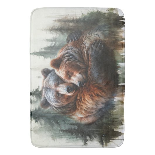 Aquarellbären & Bäume Rustikale Wildnis Badematte (Vorderseite Vertikal)