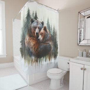 Aquarellbären & Bäume Rustikale Wildnis Duschvorhang
