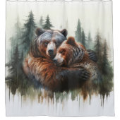 Aquarellbären & Bäume Rustikale Wildnis Duschvorhang (Vorderseite)