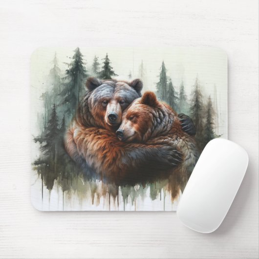 Aquarellbären & Bäume Rustikale Wildnis Mousepad (Mit Mouse)