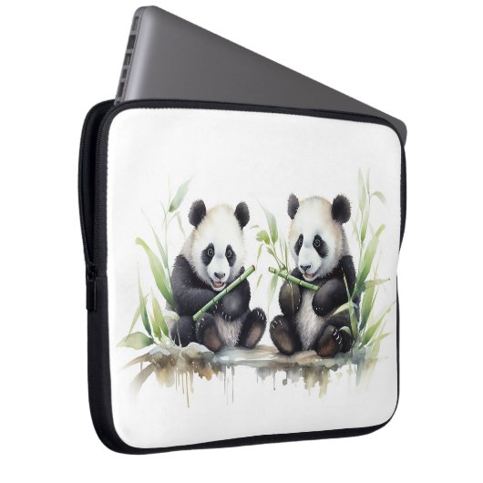 Aquarellbären mit Bambus Laptopschutzhülle (Vorne Rechts)