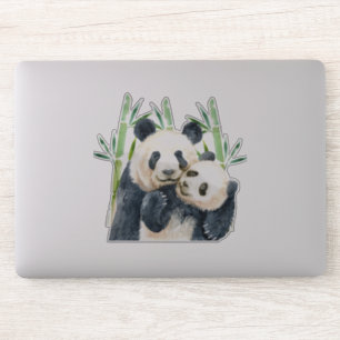 Aquarellbären Panda Bears Mama & Baby in Bamboo Aufkleber