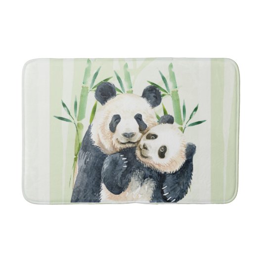 Aquarellbären Panda Bears Mama & Baby in Bamboo Badematte (Vorderseite)