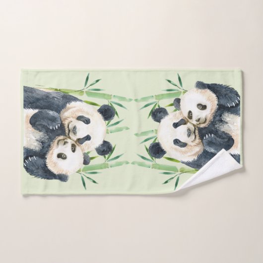 Aquarellbären Panda Bears Mama & Baby in Bamboo Badhandtuch Set (Handtuch)