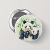 Aquarellbären Panda Bears Mama & Baby in Bamboo Button (Vorne & Hinten)