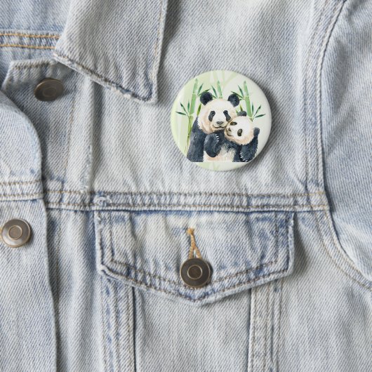 Aquarellbären Panda Bears Mama & Baby in Bamboo Button (Beispiel)