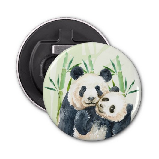 Aquarellbären Panda Bears Mama & Baby in Bamboo Flaschenöffner (Vorderseite)