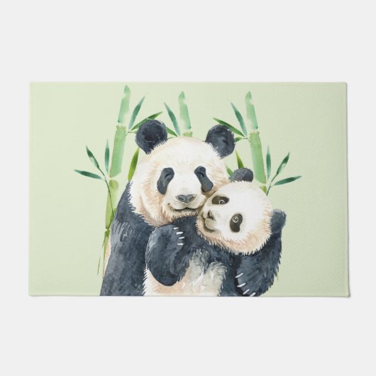 Aquarellbären Panda Bears Mama & Baby in Bamboo Fußmatte (Vorderseite)