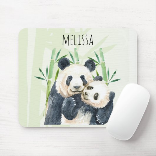 Aquarellbären Panda Bears Mama & Baby in Bamboo Mousepad (Mit Mouse)