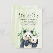 Aquarellbären Panda Bears Mama & Baby in Bamboo Save The Date (Vorne/Hinten)